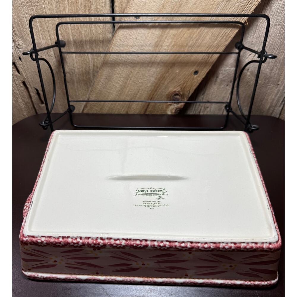 Temptations By Tara Old World Red 2.5 Quart Rectangle Baking Dish Rack Trivet - Picture 5 of 8